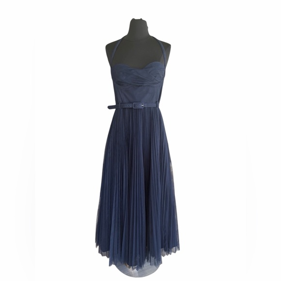 Hutch Anthropologie Rumor Sweetheart Pleated Tulle Midi Dress Navy Blue Womens 2 - Picture 6 of 11